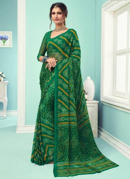 Green Colour STAR CHIFFON 67TH EDITION Ruchi New daily Wear Chiffon Bandhni Saree Collection 12801 C
